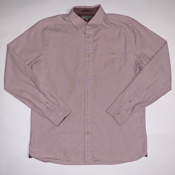 Ted Baker London Brixton Men's Large Size 4 Pink Shirt Micro Check Long Sleeve - Picture 1 of 8